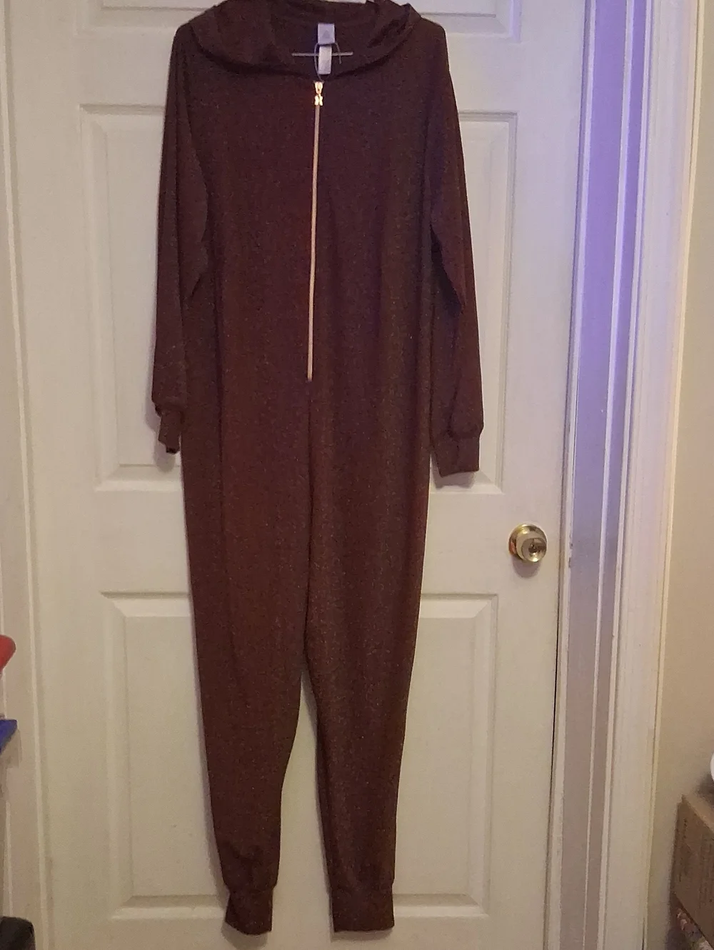 Savage X Plus Womans Brown Zip-Front Hooded Jumpsuit